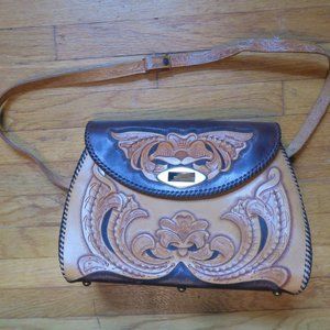 Vintage Handtooled 2-Tone leather Western Bag